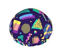 Shower Cap,Retro 80s 90s Vintage Reusable Bath Shower Caps For Women Long Hair,Double Layer Waterproof Bathing Shower Hat Hair Protector For Kids Girls Women,1 Pack