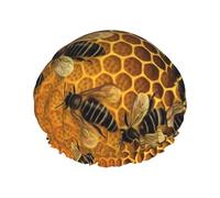 Shower Cap Reusable Bath Caps for Women Long Hair Double Layer Waterproof Hair Caps Bees on hive Elastic Shower Hat Hair Protector for Ladies Spa Salon