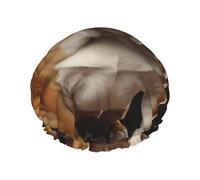 Shower Cap Reusable Bath Caps for Women Long Hair Double Layer Waterproof Hair Caps English-Bulldog Elastic Shower Hat Hair Protector for Ladies Spa Salon