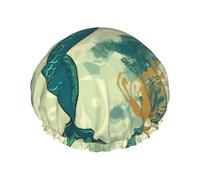Shower Cap Reusable Bath Caps for Women Long Hair Double Layer Waterproof Hair Caps Retro Mermaid Elastic Shower Hat Hair Protector for Ladies Spa Salon
