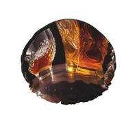 Shower Cap Reusable Bath Caps for Women Long Hair Double Layer Waterproof Hair Caps Whisky Beer Pictures Elastic Shower Hat Hair Protector for Ladies Spa Salon