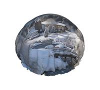 Shower Cap Reusable Bath Caps for Women Long Hair Double Layer Waterproof Hair Caps Winter Landscape in The Alps Elastic Shower Hat Hair Protector for Ladies Spa Salon