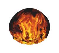 Shower Cap Reusable burning fire flame on black Bath Shower Caps for Women Long Hair Double Layer Waterproofs Bathing Shower Hat Hair Protector