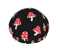 Shower Cap Reusable cute cartoon red mushrooms Bath Shower Caps for Women Long Hair Double Layer Waterproofs Bathing Shower Hat Hair Protector