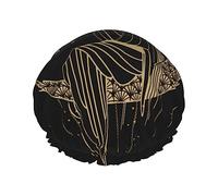 Shower Cap Reusable Sacral Night Girl on Moon Bath Caps for Women Long Hair Double Layer Waterproof Bathing Sho