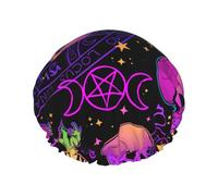 Shower Cap Reusable witch frogs goth moon skull mushroom Bath Shower Caps for Women Long Hair Double Layer Waterproofs Bathing Shower Hat Hair Protector