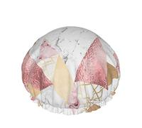 Shower Cap,Rose Gold Gray And Pink Marble Double Waterproof Bathing Cap,Elastic Reusable Shower Cap,Bath Caps Nightcap