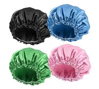 Shower Cap, Shower Cap Reusable Waterproof Washable for Women, Elastic Large Shower Cap for Long Hair, 4 Pcs Double Waterproof Layers Hat for Bath
