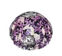 Shower Cap Skulls Plants Reusable Bath Shower Caps For Women Long Hair,Double Layer Waterproof Bathing Shower Hat Hair Protector For Kids Girls Women,1 Pack