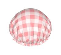 Shower Cap Square Pink White Plaid Bonnet Cap 27Cm Bathing