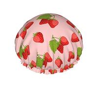 Shower Cap Strawberry Reusable Bath Shower Caps For Women Long Hair,Double Layer Waterproof Bathing Shower Hat Hair Protector For Kids Girls Women,1 Pack