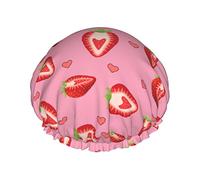 Shower Cap Strawberry Reusable Bath Shower Caps For Women Long Hair, Double Layer Waterproof Bathing Shower Hat Hair Protector For Kids Girls Women, 1 Pack