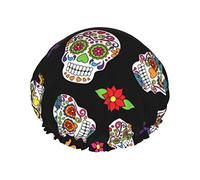 Shower Cap Sugar Skull Reusable Bath Shower Caps For Women Long Hair,Double Layer Waterproof Bathing Shower Hat Hair Protector For Kids Girls Women,1 Pack