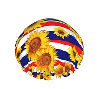 Shower Cap Sunflower Red White Blue Patriotic Reusable Bath Shower Caps For Women Long Hair Double Layer Waterproof Bathing Shower Hat Hair Protector For Kids Girls Women 1 Pack