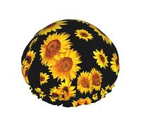Shower Cap, Sunflower Reusable Bath Shower Caps For Women Long Hair, Double Layer Waterproof Bathing Shower Hat Hair Protector For Kids Girls Women, 1 Pack