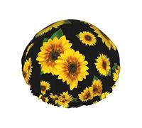 Shower Cap,Sunflower Reusable Bath Shower Caps For Women Long Hair,Double Layer Waterproof Bathing Shower Hat Hair Protector For Kids Girls Women,1 Pack