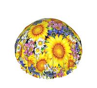 Shower Cap, Sunflowers Daisy Blue Flowers Reusable Bath Shower Caps For Women Long Hair, Double Layer Waterproof Bathing Shower Hat Hair Protector For Kids Girls Women, 1 Pack