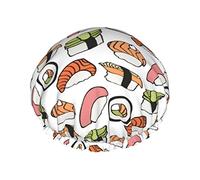 Shower Cap Sushi Reusable Bath Shower Caps For Women Long Hair, Double Layer Waterproof Bathing Shower Hat Hair Protector For Kids Girls Women, 1 Pack