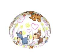 Shower Cap TongueDog Love Bath Caps Waterproof Hair Cap Double Layer Lightweight Shower Caps For Women Men Kids Teens