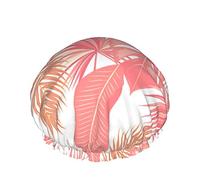 Shower Cap,Tropical Plant Leaves Red Reusable Bath Shower Caps For Women Long Hair,Double Layer Waterproof Bathing Shower Hat Hair Protector For Kids Girls Women,1 Pack
