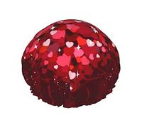 Shower Cap Valentine'S Day Heart Reusable Bath Shower Caps For Women Long Hair Double Layer Waterproof Bathing Shower Hat Hair Protector For Girls Women 1 Pack