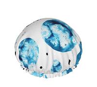 Shower Cap,Watercolor Blue Circles And Black Dots Double Waterproof Bathing Cap,Elastic Reusable Shower Cap,Bath Caps Nightcap