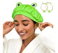 Shower Cap, Waterproof Reusable Double Layers Bath Cap Elastic Band Hair Cap Green Frog Shower Cap for Women Ladies Spa Salon