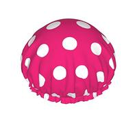 Shower Cap White Polka Dots On Pink Texture Reusable Bath Cap Elastic Bathing Shower Hat Soft Waterproof For Hair Caps Of All Hair Lengths