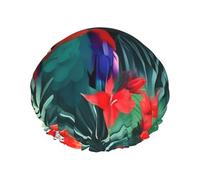 Shower cap with a double layer of tropical flowers that hold your hair well no matter when showering or bathing.