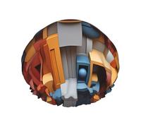 Shower Cap with Colorful Cube Space Print for Women Comfortable Durable and Not Tight Hair Protection Accessory