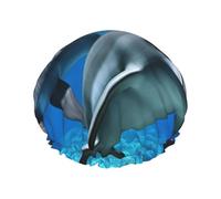 Shower Cap with Elastic Reusable Bath Cap for Women Soft Double Layer Waterproof Hair Cap Cute Dolphins Shower Caps for Long Short and Curly Hairs