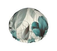 Shower Cap with Elastic Reusable Bath Cap for Women Soft Double Layer Waterproof Hair Cap Elegant Teal Tulip Flower Shower Caps for Long Short and Curly Hairs