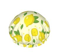 Shower Cap, Yellow Lemons Reusable Bath Shower Caps For Women Long Hair, Double Layer Waterproof Bathing Shower Hat Hair Protector For Kids Girls Women, 1 Pack