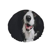Shower Cap,Young Border Collie Dog Smiling Happy Double Waterproof Bathing Cap,Elastic Reusable Shower Cap,Bath Caps Nightcap