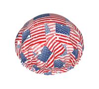 Shower Caps, America Flags Shower Cap for Women Reusable Waterproof, Hair Cap for Shower, Double Layers Elastic Band Long Hair Bath Caps