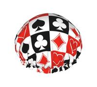 Shower Caps Checkered suits hearts diamonds clubs spades Poker Playing Cards Reusable Shower Cap for Women Double Layer Waterproofs Hair Cap for All Hair Lengths for Spa Home Salon