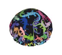 Shower Caps, Cute Gecko Lizard Green Colorful Shower Cap for Women Reusable Waterproof, Hair Cap for Shower, Double Layers Elastic Band Long Hair Bath Caps