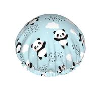 Shower Caps, Cute Panda Bear Shower Cap for Women Reusable Waterproof, Hair Cap for Shower, Double Layers Elastic Band Long Hair Bath Caps