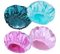 Shower Caps for Women, 4 PCS Elastic and Reusable Bath Caps, Double Waterproof Layers Shower Cap, Bathing Shower Caps, Environmental Protection Hair Bath Hat - Solid Color