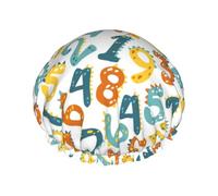 Shower Caps for Women, Cartoon Math Number Print Reusable Hair Cap for Shower, Double Layers Hair Cap for Shower with Peva Lining and Elastic Rope