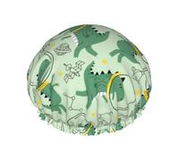 Shower Caps for Women, Cute Dinosaurs In Space Reusable Hair Cap for Shower, Double Layers Hair Cap for Shower with Peva Lining and Elastic Rope