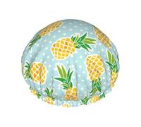 Shower Caps for Women, Cute Golden Yellow Pineapple Reusable Hair Cap for Shower, Double Layers Hair Cap for Shower with Peva Lining and Elastic Rope