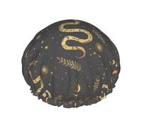 Shower Caps for Women, Gothic Funny Golden Snake Moon Reusable Hair Cap for Shower, Double Layers Hair Cap for Shower with Peva Lining and Elastic Rope