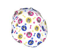 Shower Caps for Women Husky Dog Bone Waterproof Reusable Bath Cap PEVA Lining Adjustable Double Layered Hair Cap for Women Girls