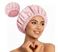 Shower Caps For Women Reusable Waterproof Double Layer Designed Large Shower Bonnet for Long Hair Washable Elastic Band Bath Reusable Pink Shower Caps Protects Hair In Shower, Spa & Travel