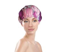 Shower Caps for Women, Reusable Waterproof Shower Cap, Double Layers Elastic Band Long Hair Bath Caps, Purple And Pink Tulip Bouquet Hair Cap for Shower