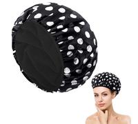 Shower Caps for Women,Triple Layer Satin Shower Cap,Waterproof Shower Cap with Microfiber Liner,Reusable Extra Large Shower Cap,Shower Hat for All Hair Lengths (Black Polka Dots)