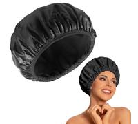Shower Caps for Women,Triple Layer Shower Cap with Dry Hair Function,Waterproof Showers Cap,Terry Cloth Lined Reusable,Practical Bathing Accessories,Soft Wrap for Long Thick Hair(Black)