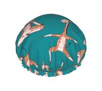 Shower Caps, Giraffes Doing Various Yoga Shower Cap for Women Reusable Waterproof, Hair Cap for Shower, Double Layers Elastic Band Long Hair Bath Caps