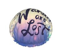 Shower Caps, Not All Those Who Wander Are Lost Shower Cap for Women Reusable Waterproof, Hair Cap for Shower, Double Layers Elastic Band Long Hair Bath Caps